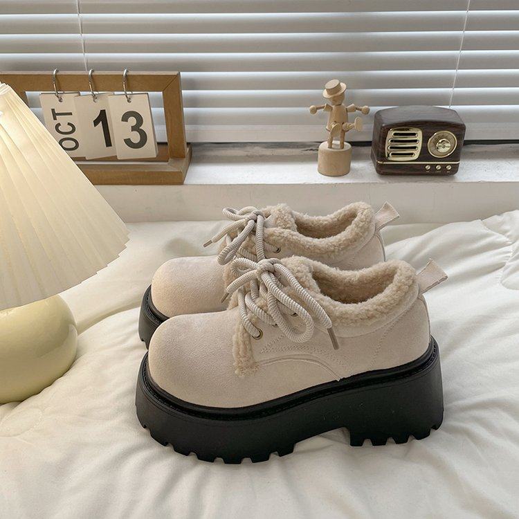 冬季加绒小皮鞋女英伦风高跟厚底增高毛毛鞋法式玛丽珍女鞋JK单鞋,淘宝优惠券,粉丝福利购,淘宝优惠卷
