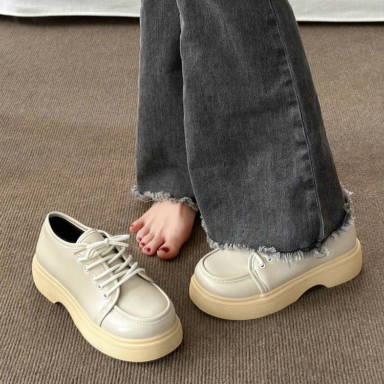 英伦小皮鞋女厚底2025新款女鞋学院风百搭系带黑色单鞋系带乐福鞋,淘宝优惠券,粉丝福利购,淘宝优惠卷