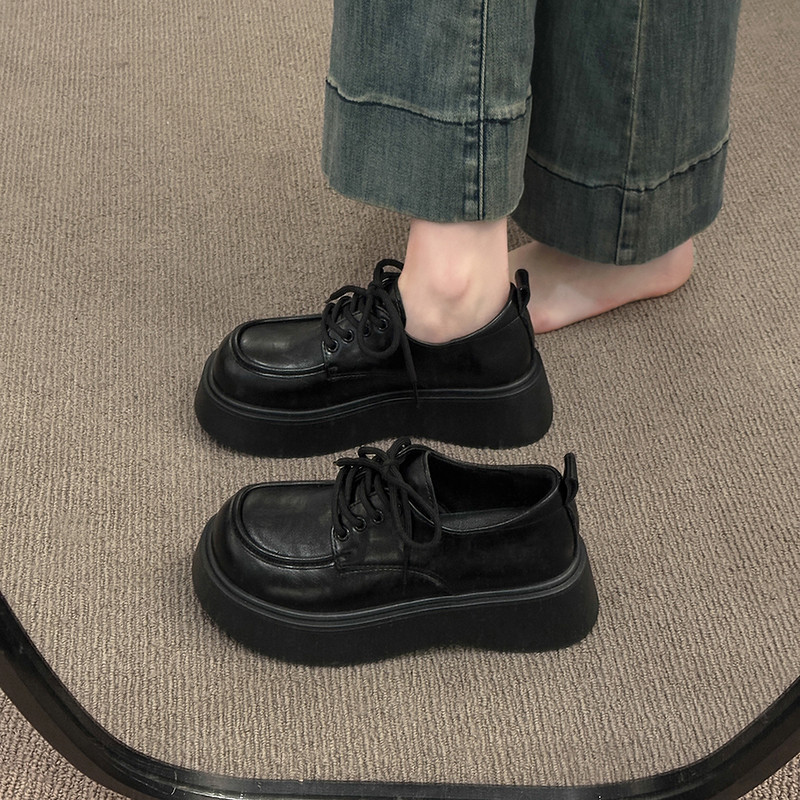 乐福鞋女2025新款软底不累脚黑色系带小皮鞋厚底增高单鞋松糕女鞋,淘宝优惠券,粉丝福利购,淘宝优惠卷