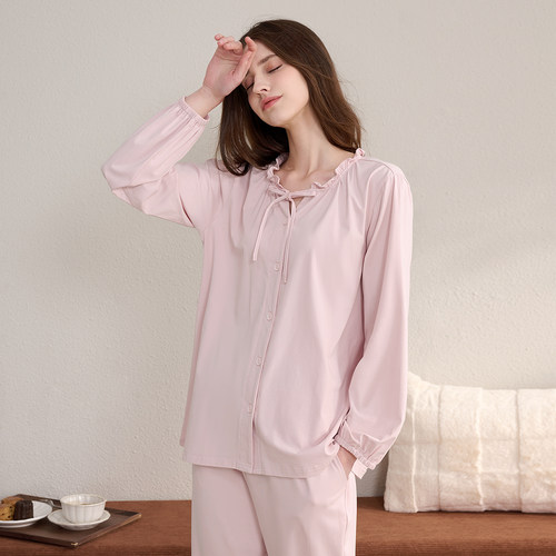 [透气棉！送胸垫]春夏秋冬季孕妇睡产后喂奶怀孕哺乳衣家居服套装 - 图0