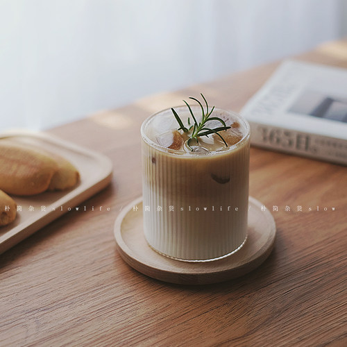 日式简约条纹玻璃杯 耐热水杯冰拿铁杯咖啡杯牛奶杯子 8229 - 图1