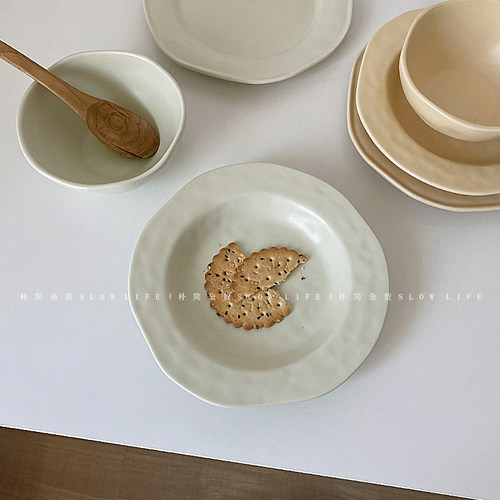 日式手捏不规则系列陶瓷餐具 ins风早餐盘甜品盘麦片碗8403 - 图0