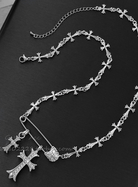 十字架别针项链新款甜酷风镶钻