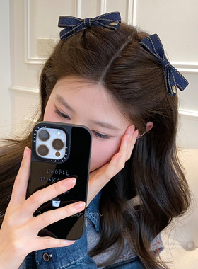 牛仔蝴蝶结发梳发夹女高颅顶