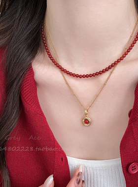 复古新年红色项链女新款高级感