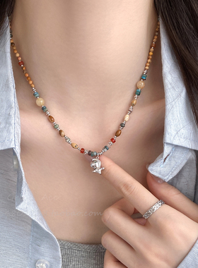 小马吊坠美拉德串珠项链女