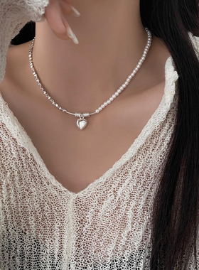 碎银子轻奢珍珠爱心项链