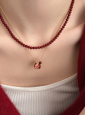 安可拉红石榴吊坠项链