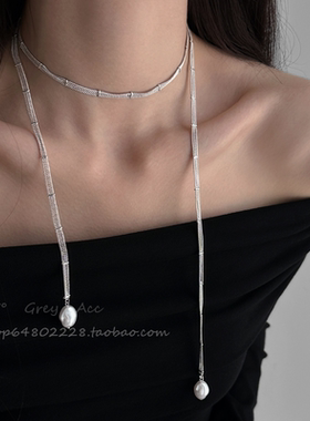 无扣款DIY流苏链条珍珠项链女气质轻奢高级感长度可调节锁骨链