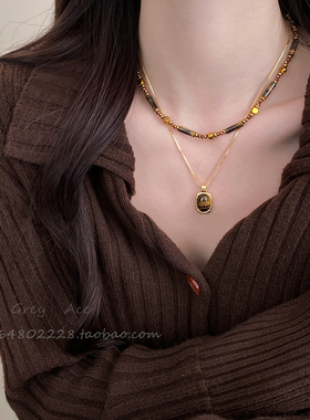 虎眼石双层叠戴毛衣链女2025新款