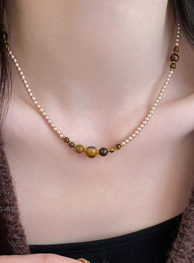 美拉德珍珠串珠毛衣链女复古