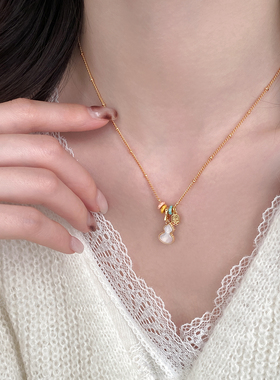 韩系气质葫芦串珠吊坠项链女轻奢高级感锁骨链小众颈链配饰毛衣链