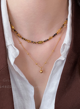 美拉德虎眼石串珠项链女秋冬季