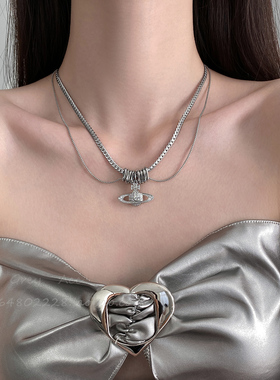 多层叠戴重工银环星球项链女2025年夏季新款爆款气质高级感锁骨链