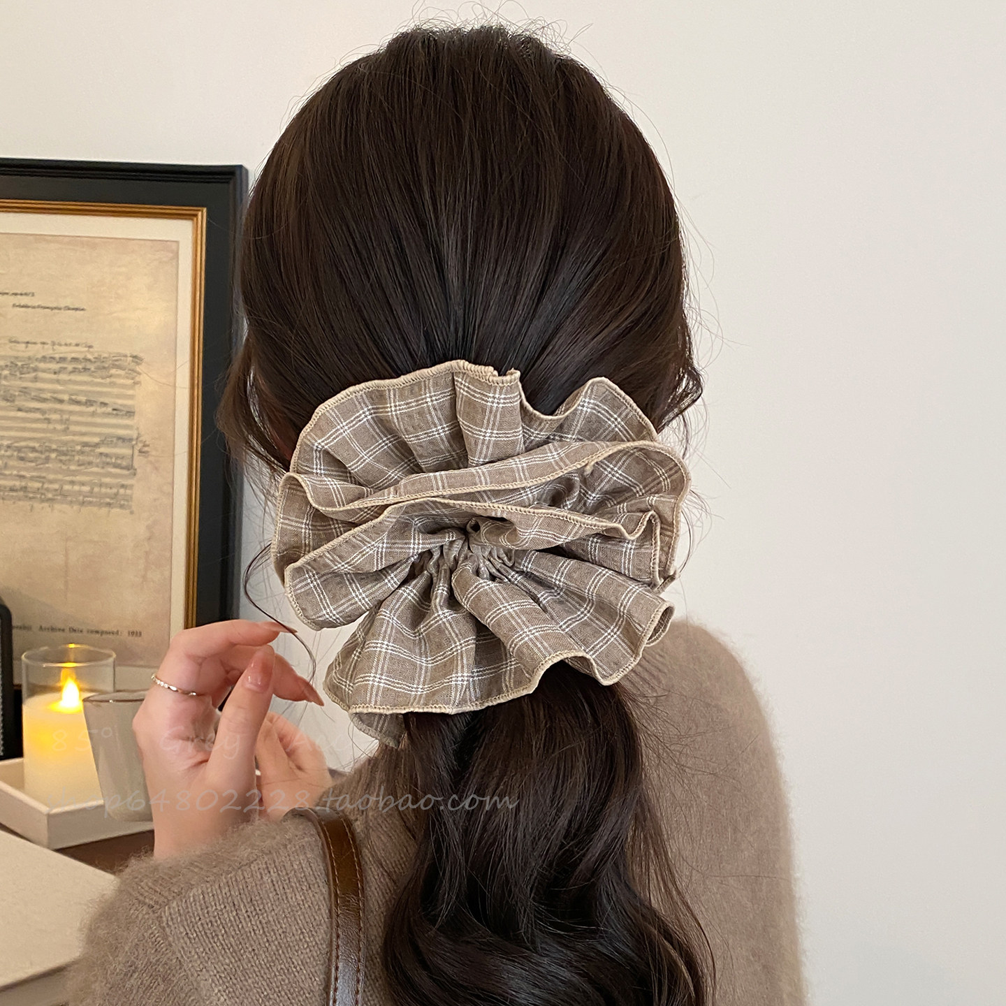 复古格纹大肠发圈女高级感洋气2026新款气质丸子头发绳低马尾头绳,淘宝优惠券,粉丝福利购,淘宝优惠卷