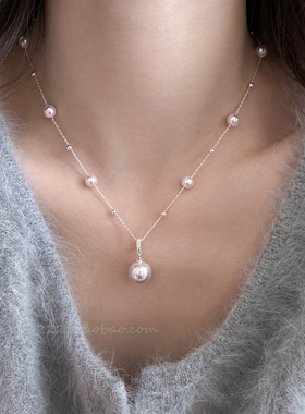 法式曼塔玫瑰珍珠项链女