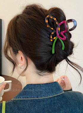 高级感撞色波点蝴蝶结抓夹女