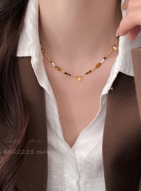 双层叠戴美拉德风虎眼石吊坠