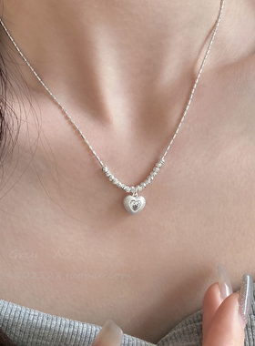 精致磨砂手作银色爱心锆石项链女小众轻奢高级感简约设计锁骨链