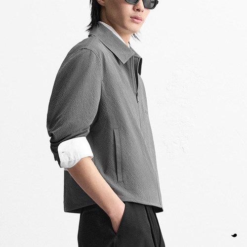 春季新品ZA男装泡泡纱夹克男士简约薄款短外套 7380556 801 - 图2