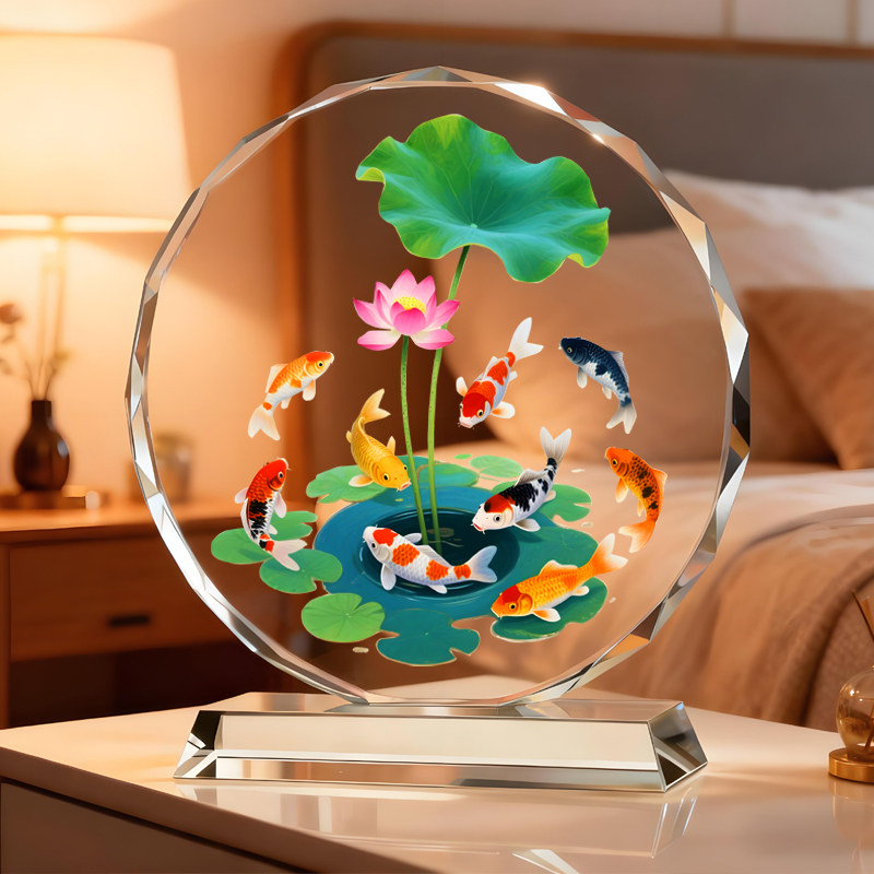 荷花锦鲤图摆件鲤鱼运财九鱼聚财图客厅酒柜办公室电视柜店铺摆台,淘宝优惠券,粉丝福利购,淘宝优惠卷