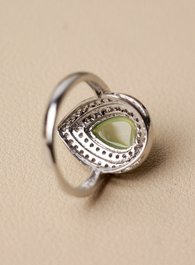 天然葡萄石小清新好运幸运银戒指