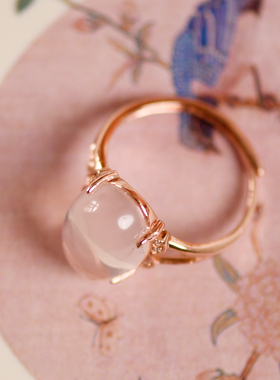 天然粉水晶原石戒指招桃花旺姻缘