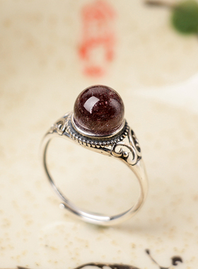 天然紫发晶晶体超美银戒指