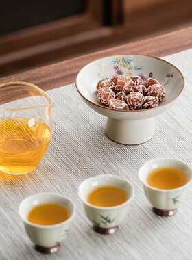 陶瓷高脚果盘复古汝窑点心碟中式