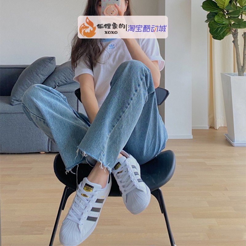 Adidas/阿迪达斯三叶草Superstar黑白标贝壳头男女休闲板鞋EG4959 - 图0