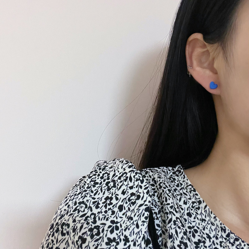 s925银针克莱因蓝色爱心蝴蝶耳钉套装小众设计高级感个性时尚耳饰 - 图2