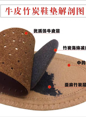 2双真皮牛皮翰皇牛皮竹炭鞋垫减震舒适吸汗透气香型运动休闲鞋垫