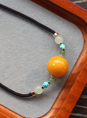 天然蜜蜡琥珀转运珠锁骨链男女款