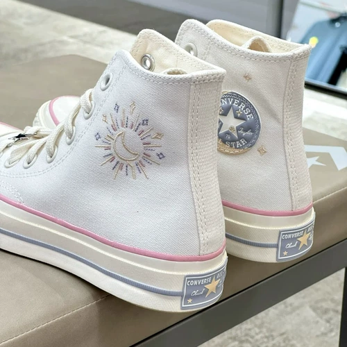 Converse, конверсы, низкие высокие тканевые туфли, с вышивкой