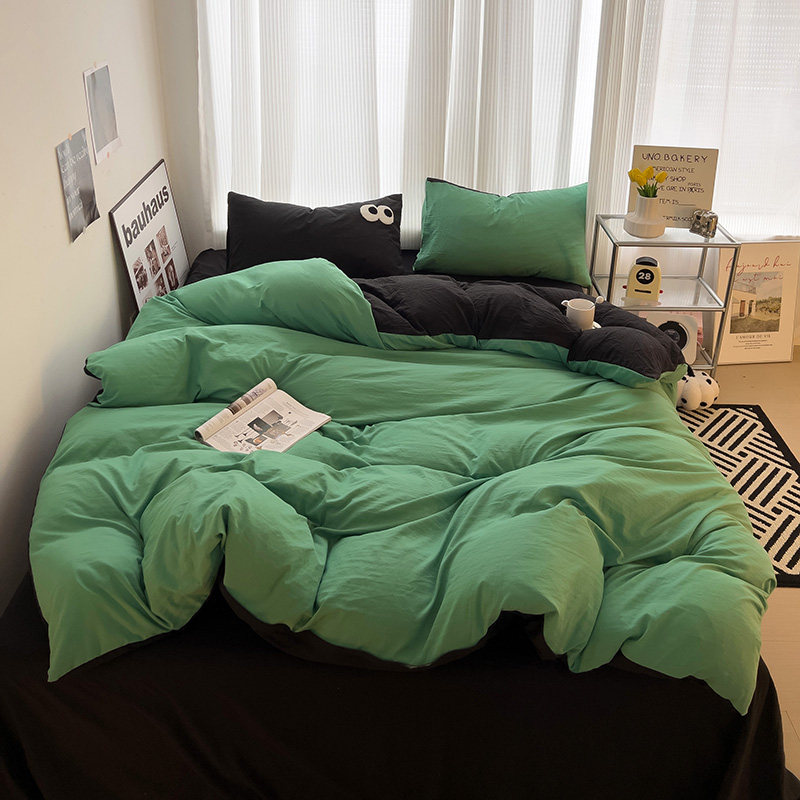 水洗棉ins混搭玫红色床上四件套简约毛巾绣1.5m1.8床单被套三件套,淘宝优惠券,粉丝福利购,淘宝优惠卷