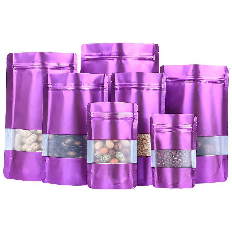 彩色开窗铝箔袋紫色自立袋镀铝自封袋牛肉干蔓越莓食品外包装袋子 - 图3