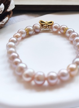 原创女珍珠金甜美蝴蝶结优雅手链