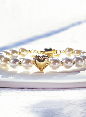 原创女珍珠金小众爱心手链礼物