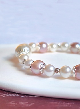 原创女珍珠紫色高贵闪手镯银