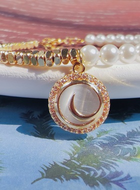 原创女珍珠碎金小众月亮手链秋冬