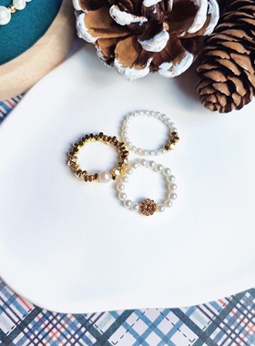 原创女贝壳珠手作珍珠戒指花碎金