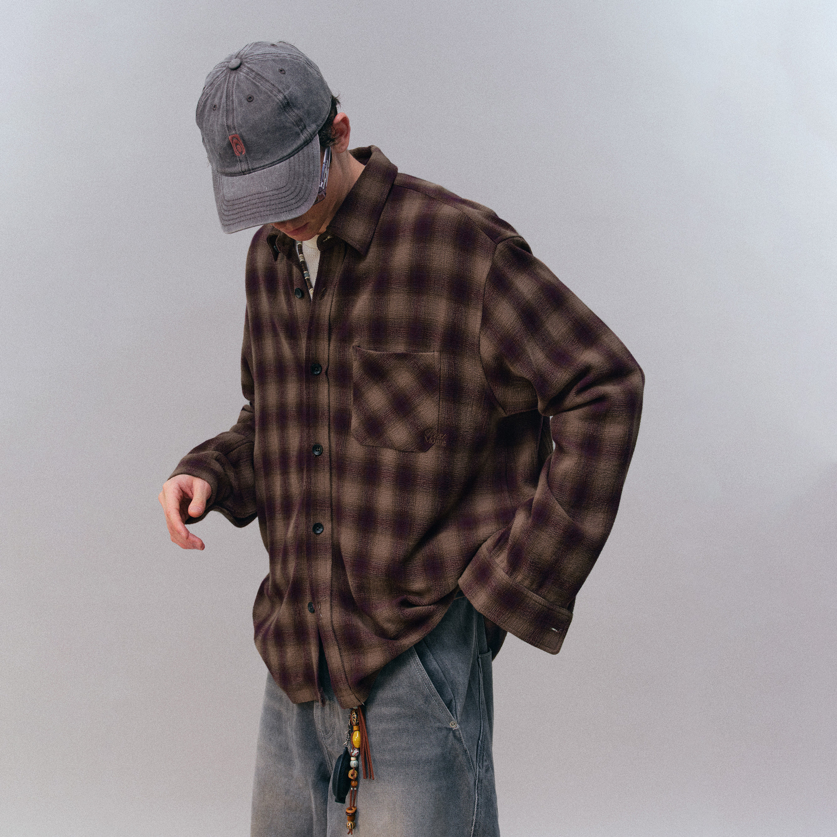 瞬时山野Monterest复古美式宽松慵懒廓形色织格子长袖衬衫衬衣,淘宝优惠券,粉丝福利购,淘宝优惠卷