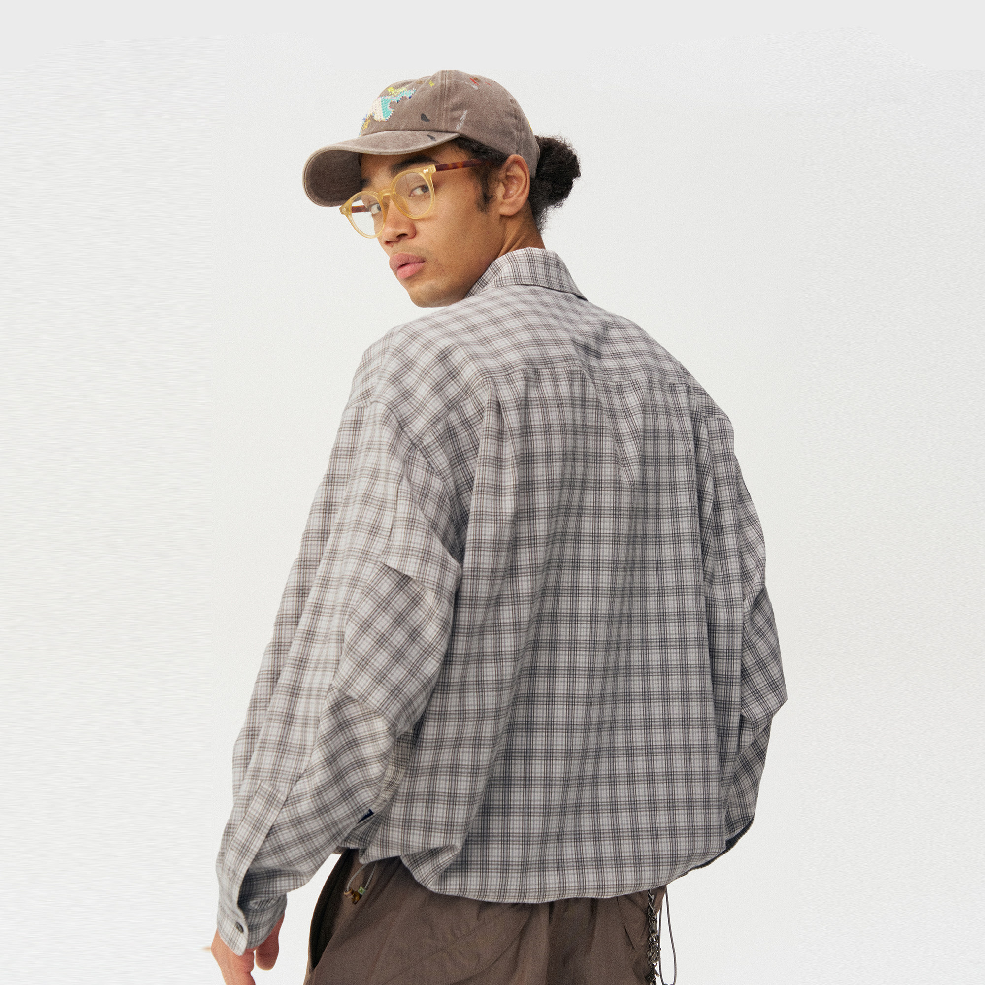 【瞬时山野】半开领休闲格子衬衫