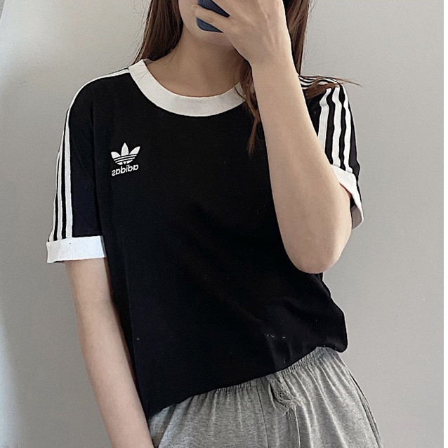 Adidas三叶草基础款三条杠男女休闲运动黑白T恤短袖CW1202 CW1203-图0