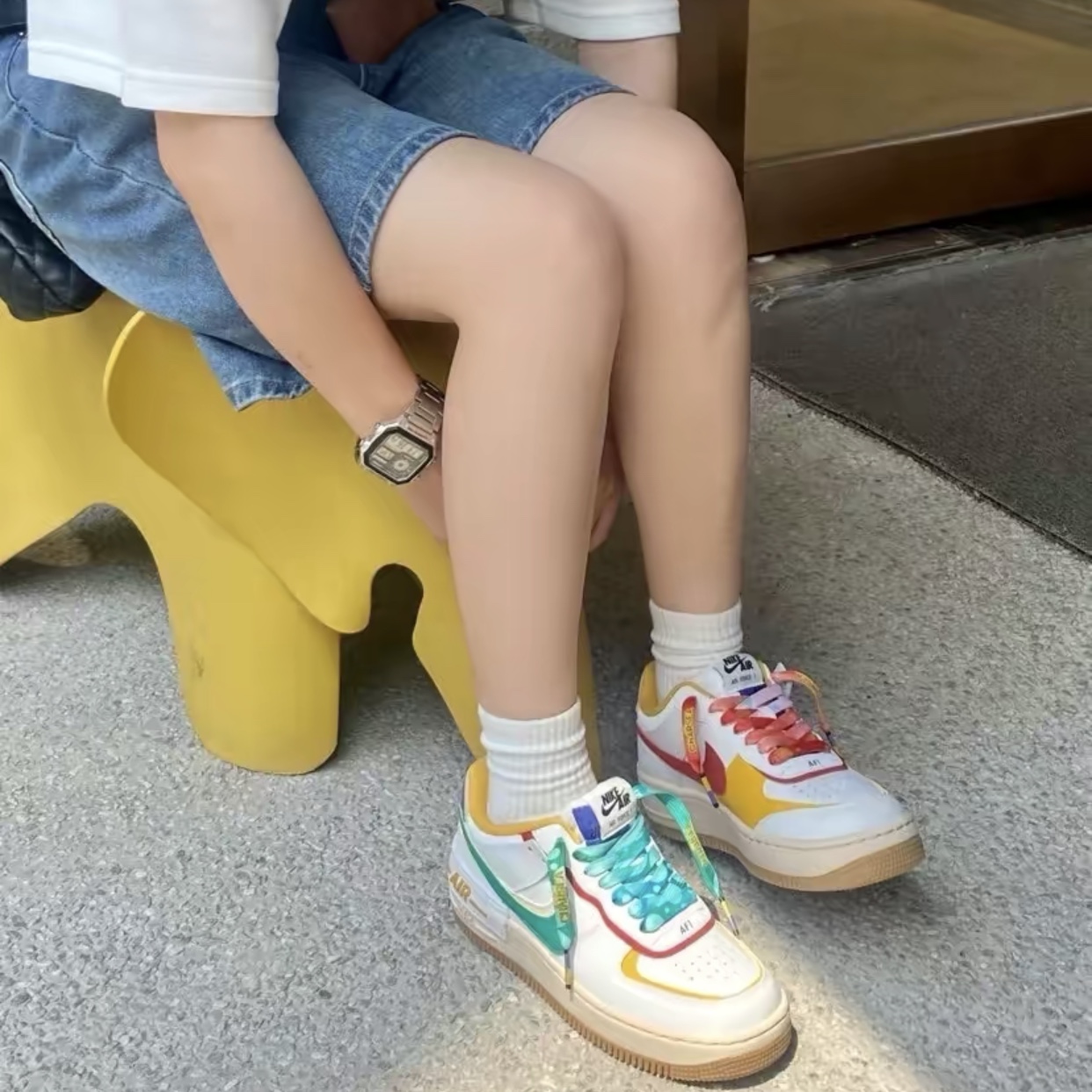 Nike耐克女鞋AF1空军一号白绿黄马卡龙低帮休闲板鞋CI0919-118-图2