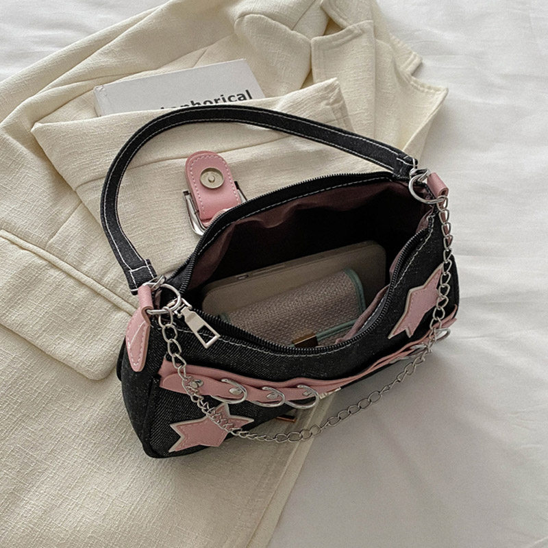 韩国复古牛仔布包包女夏2024新款单肩斜挎包高级感百搭ins腋下包,淘宝优惠券,粉丝福利购,淘宝优惠卷