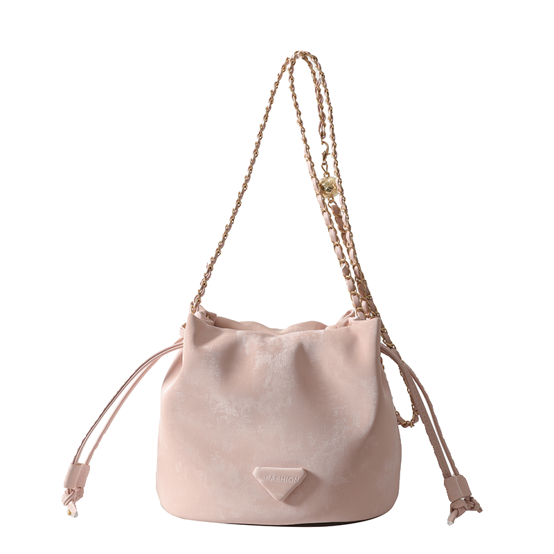 少女心桃粉斜挎水桶包女2024新款高颜值抽绳链条单肩包百搭小包包,淘宝优惠券,粉丝福利购,淘宝优惠卷