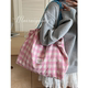 Lazy canvas plaid large-capacity commuter tote bag