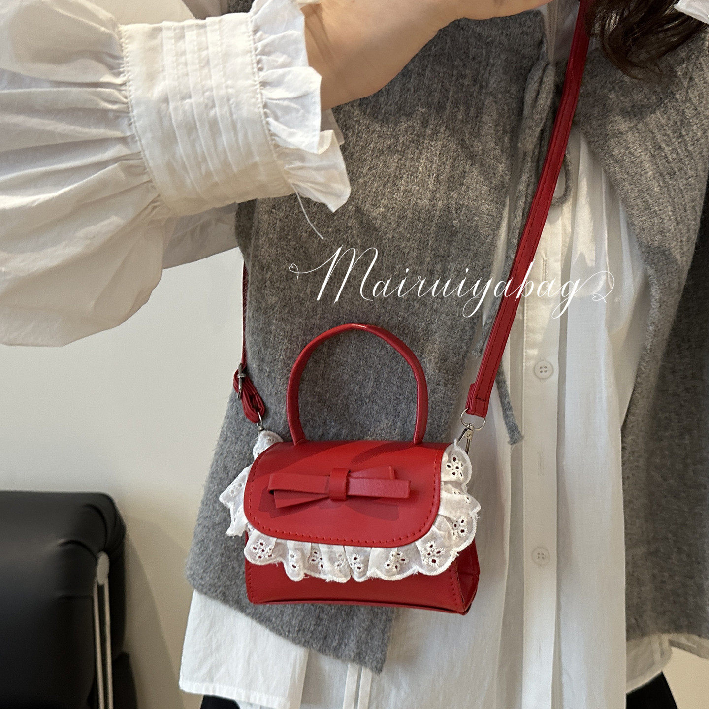 蝴蝶结蕾丝手提小包包女式2025新款夏季可爱斜挎包红色精致迷你包,淘宝优惠券,粉丝福利购,淘宝优惠卷
