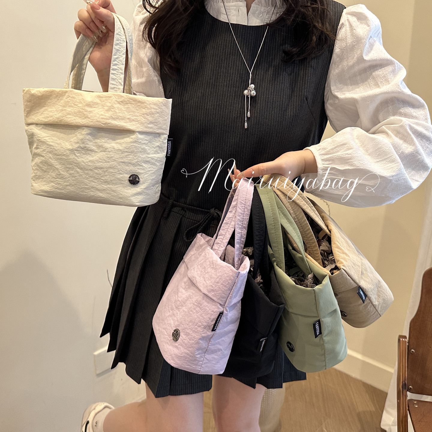 韩国尼龙帆布手提包包女2025新款潮时尚休闲托特百搭斜挎水桶包 - 图0